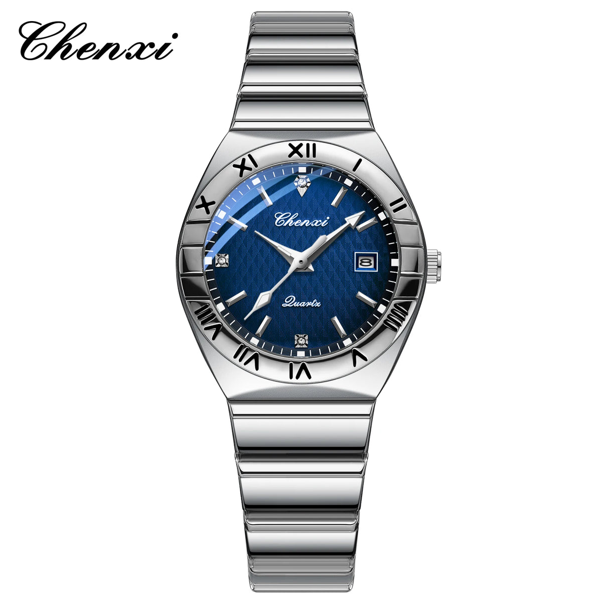 CHENXI Quartz Couple Watch Rhinestone Stainless Steel Watch Luxury Brand Brief Lovers Waterproof Watch Women's Watches