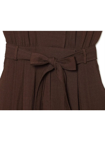 Women Long Jumpsuits 2026 Sleeveless Playsuits Elegant Solid Color Rompers Casual Stand Collar Belt Fashion Commuting Outfit