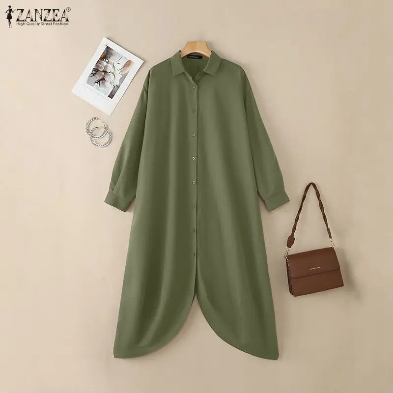 ZANZEA Women's Oversized Jumpsuits Collared Long Sleeves Button Up Drop-Crotch Harem Pant Overalls Casual Streetwear Playsuits