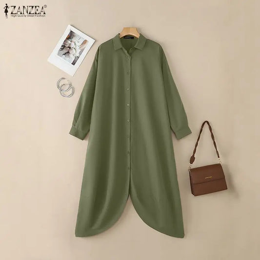 ZANZEA Women's Oversized Jumpsuits Collared Long Sleeves Button Up Drop-Crotch Harem Pant Overalls Casual Streetwear Playsuits