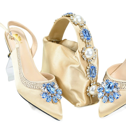Doershow African Wedding fashion Shoes and Bag Set green Italian Shoes with Matching Bags Nigerian Women party! SZX1-6