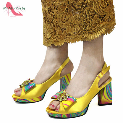 2024 New Design Italian Women Shoes and Bag to Match in Super High Heels in Yellow African Ladies Sandals for Wedding Party