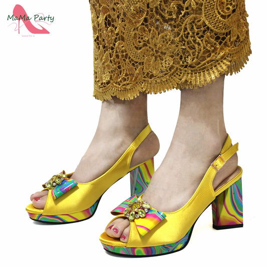 2024 New Design Italian Women Shoes and Bag to Match in Super High Heels in Yellow African Ladies Sandals for Wedding Party