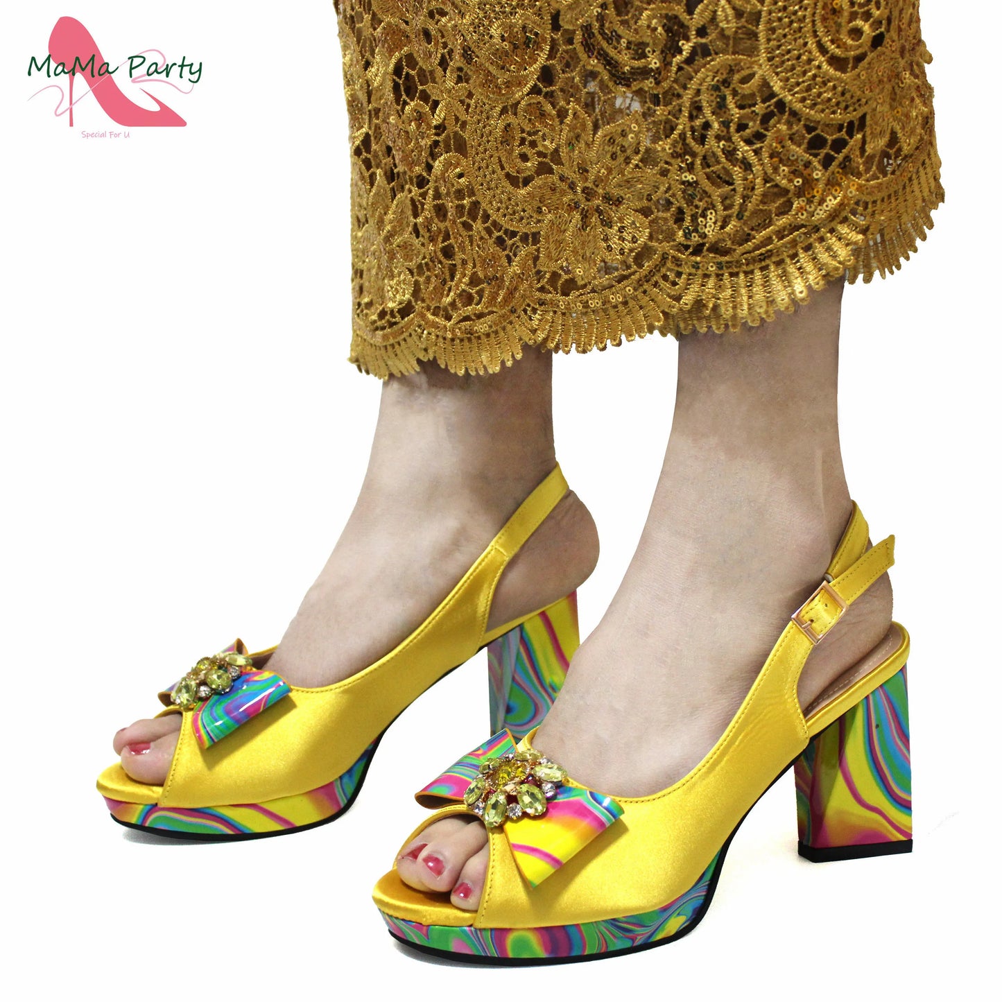 2024 New Design Italian Women Shoes and Bag to Match in Super High Heels in Yellow African Ladies Sandals for Wedding Party