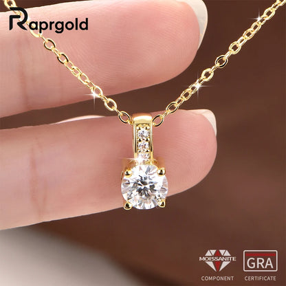 RAPRGOLD 6.5mm Round Cut Moissanite Classic Pendant Necklaces for Women Chains Friend Neck Fine Jewelry Gifts with Certificate