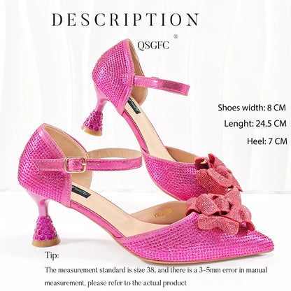 Queena Yan Spot Goods Nigeria High Quality Heels Pumps And Bag Handmade Flowers Fashion Design For Nigeria Wedding Party