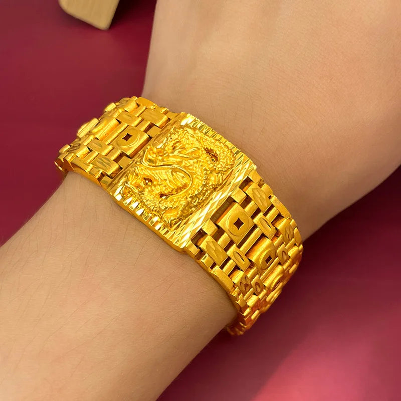 High-end boutique 9999 24K real gold men's boss bracelet domineering Xianglong watch bracelet
