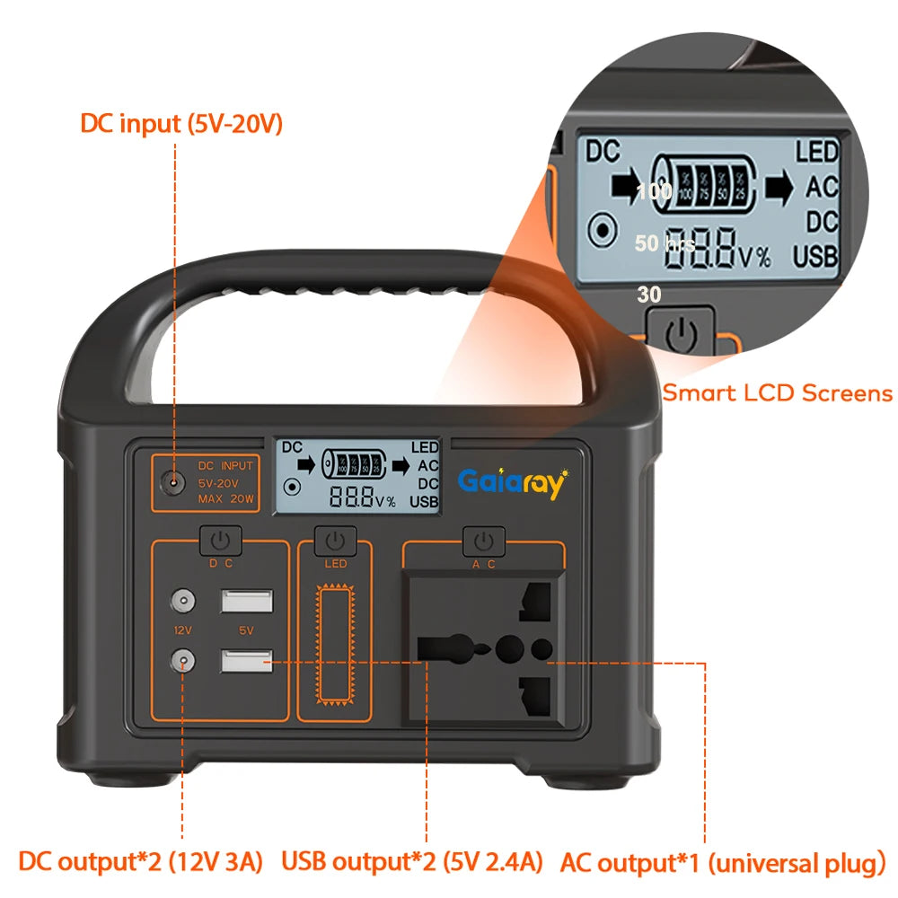 Gaiaray 100W Portable Power Station Solar Generator AC 220V 110V Emergency Power Plant LiFePO4 Charging Station 15W Solar Panel