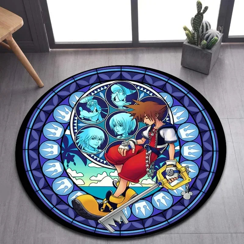 Kingdom Hearts Cartoon Pattern Area Rug Round Floor Mat Living Room Carpet Bathroom Kitchen Rug Doormat Non-slip Floor Mat