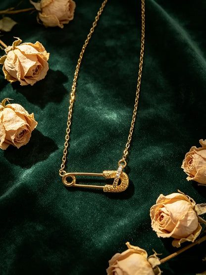 OXTAO Gold Color Paper Clip Pendant Necklace D VVS1 Moissanite Geometric Motif Necklace Chokers Women Jewelry 24K Yellow Plated