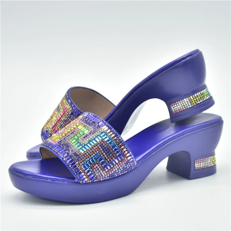 New African Wedding Shoes Decorated with Rhinestone Luxery Shoes Women Open Toe Shoes Slip on Italian Ladies Shoes and Sandals