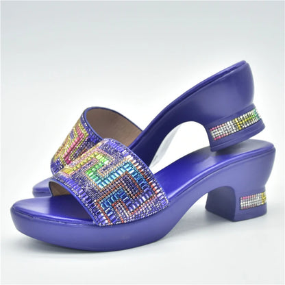 New African Wedding Shoes Decorated with Rhinestone Luxery Shoes Women Open Toe Shoes Slip on Italian Ladies Shoes and Sandals
