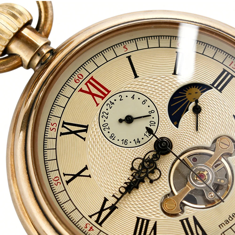 New Luxury Vintage Mechanical Pocket Watch Multifunctional Moon Hand Wind Fob Chain Watches Relogio De Bolso Gifts for Men Woman