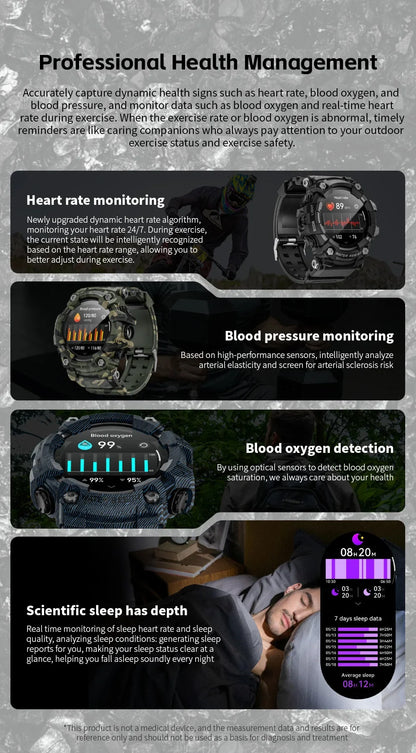 HY Digital LOKMAT Outdoor Smartwatch 1.32 Inch BT Call Smart Watch Men Sports Fitness Tracker Compass Smartwatch for Android IOS