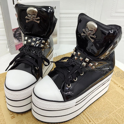 Leather Sports Ankle Boots Platform Rivet Lace-Up Women Shoes Mixed Color Thick Bottom Round Toe Luxury Novelty Concise Sexy New