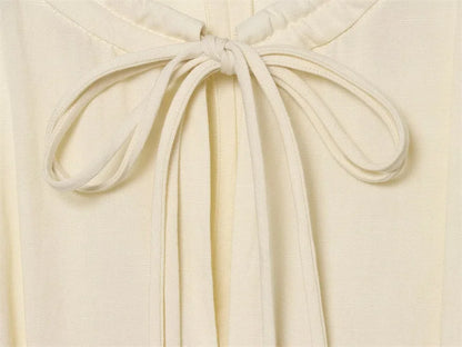 Women's Dress 2026 Summer New Beige Long-Sleeve Loose Tie-Decorated Long Dress Elegant and Graceful Beach Vacation