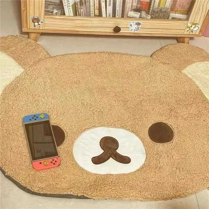 Rilakkuma Plush Floor Mat Soft Cartoon Cute Korean Bedside Rug Cozy Bedroom Carpet For Kids Teens Women Home Birthday Gift