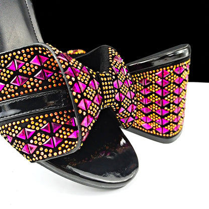 QSGFC Italian Fashion Banquet Shoes and Bags African Women's Hand Bags with Rhinestone Decoration and Women's High Heels