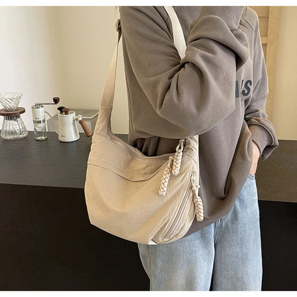 New Fashion Canvas Crossbody Bags Korean Simplified Shoulder Bag Large Capacity Sports Hobos Bag Solid Color Dumpling Bag