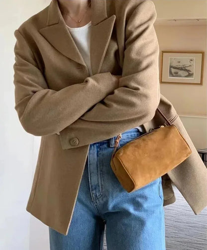 2025 New Luxury 90s Pen Holder Bag Genuine Soft Cowhide & Suede Mini Crossbody Bag Hand-Carry Vintage Shoulder Purse for Women