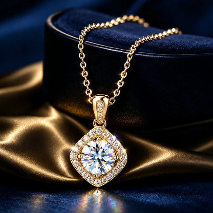 1.0ct Moissanite Necklace VVS1 D Color With Certificate 18K Gold Plated S925 Sterling Sliver Fine Jewelry for Woman Jewelry Gift