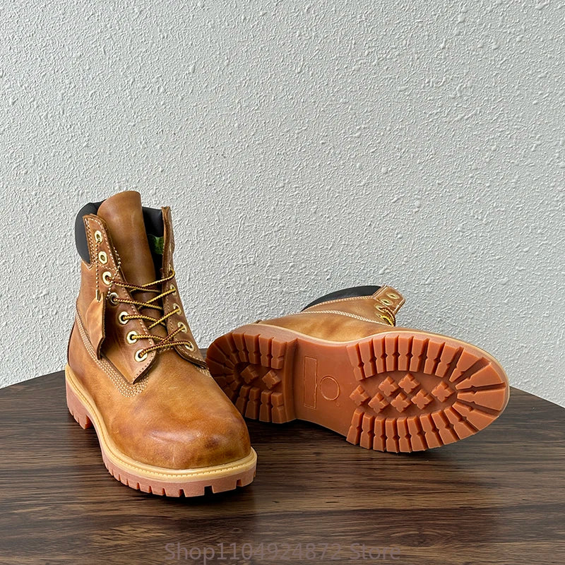 Handmade Retro Men Shoes Genuine Leather Lace-up Comfortable Work Boots Outdoor Hiking Ankle Desert Boots