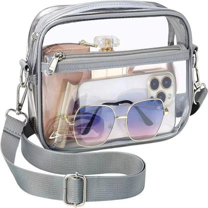 Ladies Jelly Square Shoulder Messenger Bag Transparent PVC Crossbody Bag Waterproof Cosmetic Bag Female Travel Phone Purse