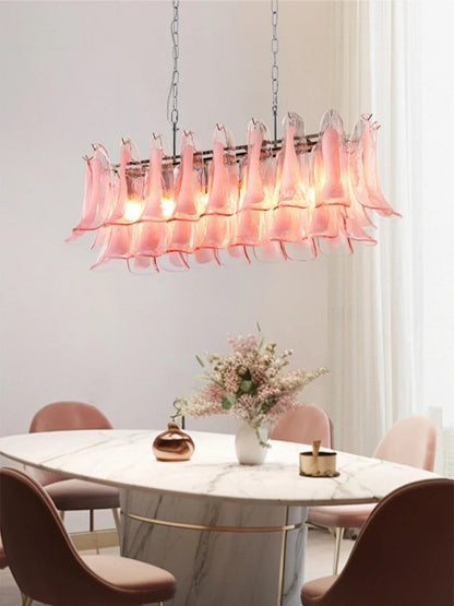 French Murano Petal Glass Chandelier Dining Table Living Room Antique Style Pink Petal Glass Pendant Chandelier Lights Bedroom