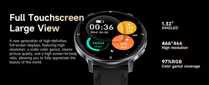 2026 New 1.32" AMOLED Smartwatch Man 466*466 Resolution Bluetooth Call LED Flashlight Fitness Tracker Smart Watch For Men Women