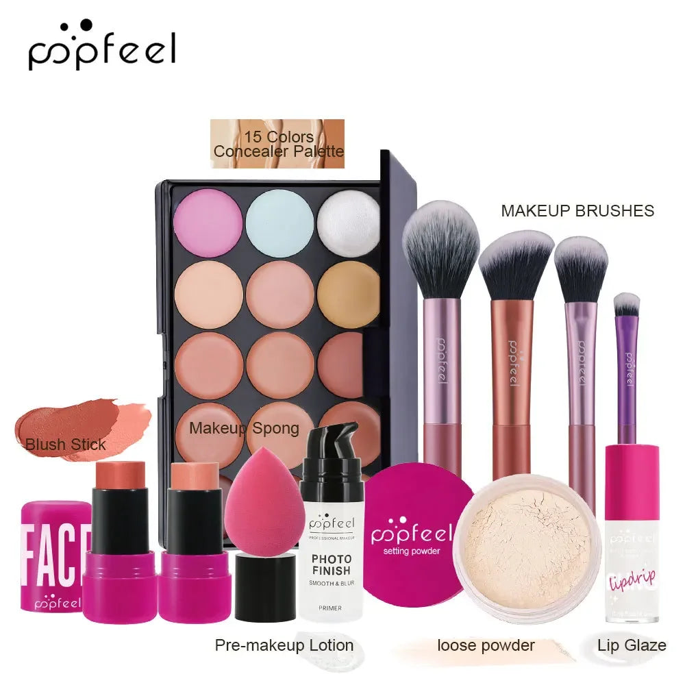 Essential Eye Makeup Set for Beginners Matte&Shimmer Eyeshadow Palette, Mascara, Eyebrow Pencil, Lip Eyeliner,Brush Tool Set Box