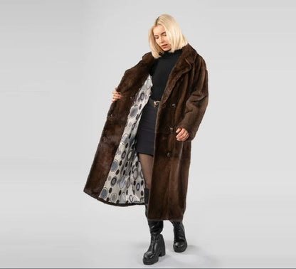 Ladies High Quality Real Mink Fur Coat with Belt Winter Warm European Street Style Women's Fashion Outerwear