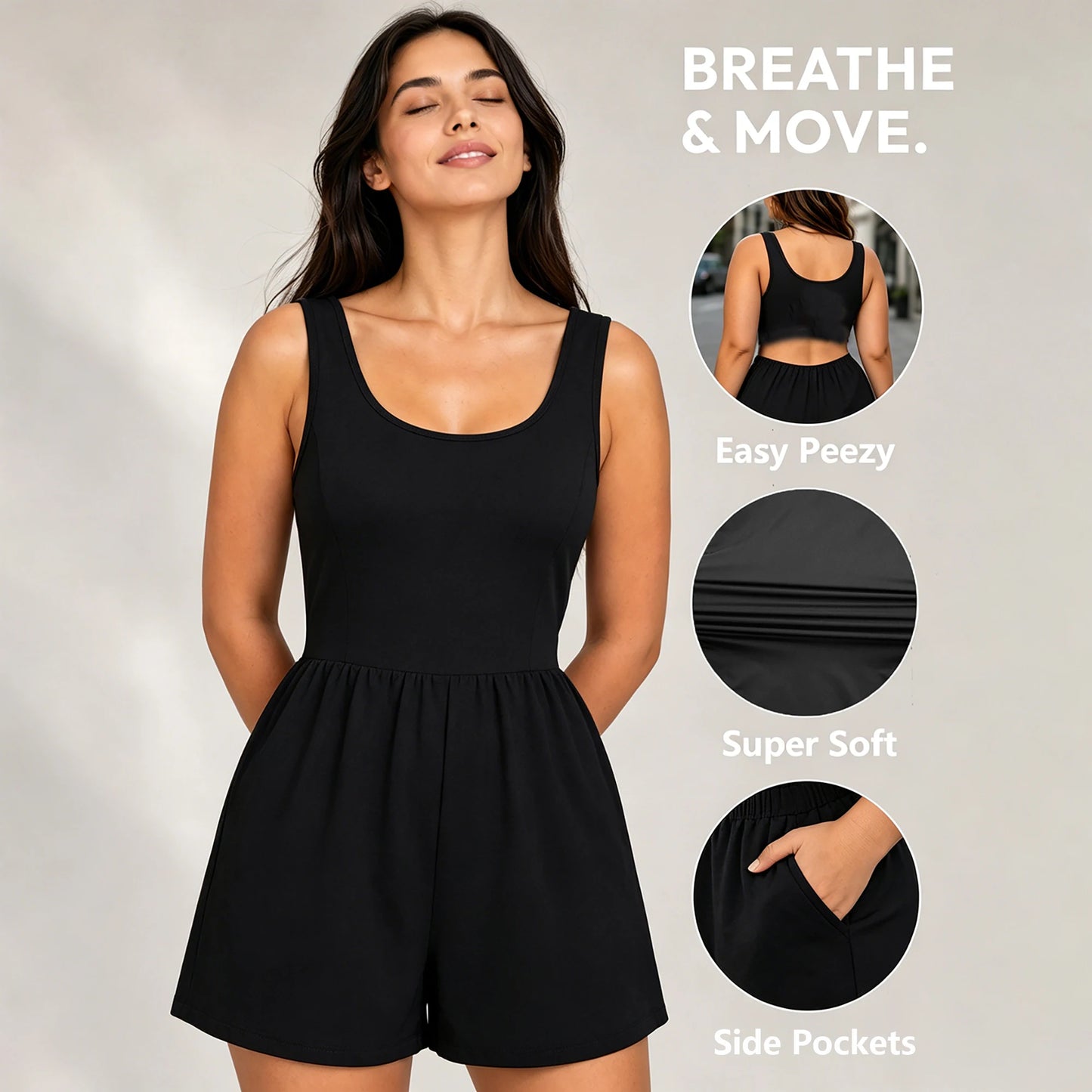 Pocket 2-in-1 Romper—Easy Peezy Edition Womens Solid Color Sports Rompers Casual Jumpsuit Workout Athletic  Sleeveless Outfit