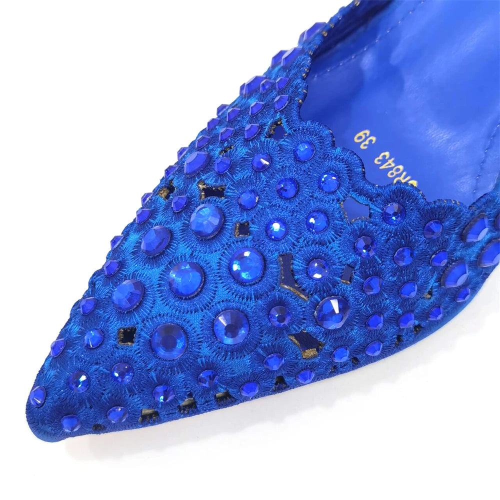 Venus Chan New Arrival Italian Design Nigerian Fashion Party Wedding Shoes and Bag Set Decorated With Flower in Blue Color
