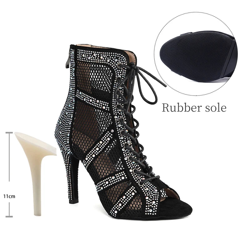 Girls Latin Dance Shoes Women Modern Dance Salsa High-Top Sandals Dance Hall Shoes Ladies Fashion Sexy High-Heeled Suede Boots