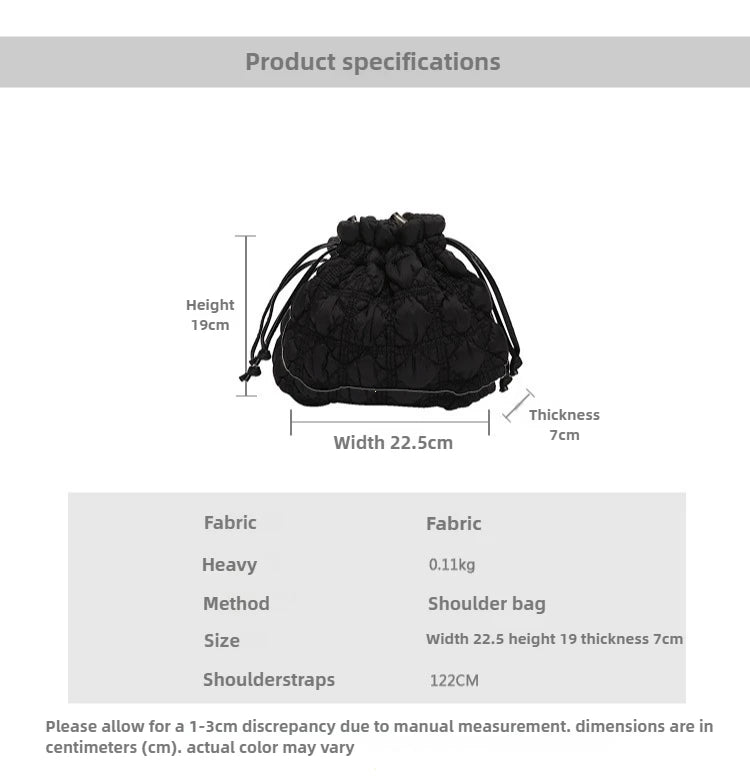 Women Drawstring Shoulder Bags Detachable Strap Quilted Crossbody Bag Solid Color Soft Padding Handbag for Outdoor Travel