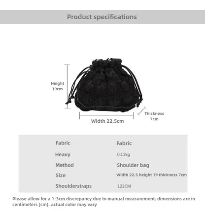 Women Drawstring Shoulder Bags Detachable Strap Quilted Crossbody Bag Solid Color Soft Padding Handbag for Outdoor Travel
