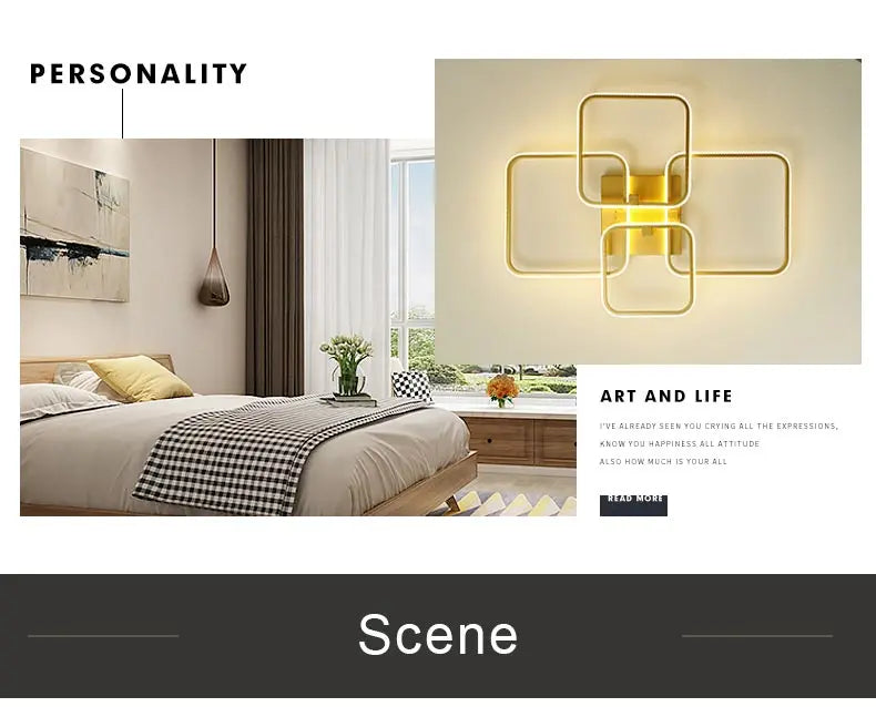 Modern Square LED Ceiling Chandelier with Remote Control Dimmable Light Fixture for Living Room Bedroom Dining Home Decor Lamp