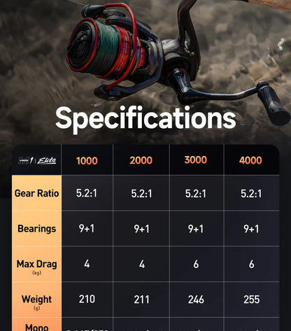 HANDING Elite Spinning Reel Max Drag 6kg 5.2:1 Gear Ratio Light Weight Fishing Reel Slow Descent Spool Smooth Line Laying Reels
