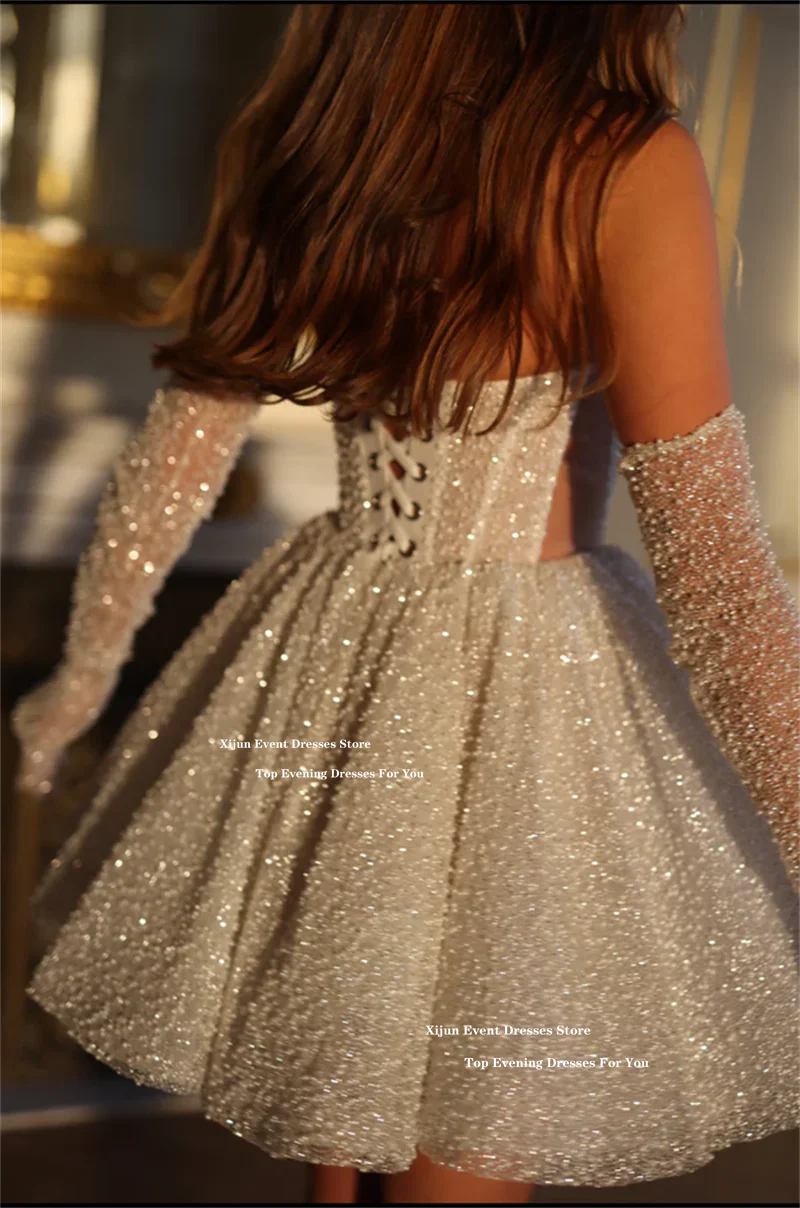 Xijun Glitter Short Wedding Dresses Sweetheart Sleeveless A-Line Prom Gown Formal Event Cocktail Birthday Party Dress Customized