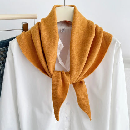 Versatile Knitted Triangle Shawl Solid Winter Scarf Headscarf Women Warm Neck Wrap Casual Layering Scarves for Daily Street Wear