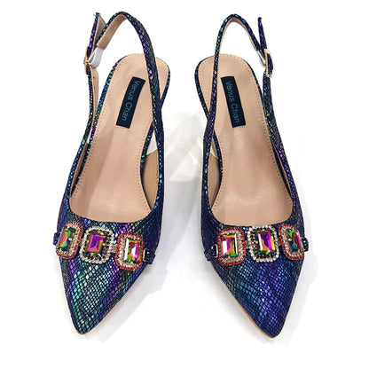 Newest Style Teal Sky Color Platform Design Peep Toe Ladies Shoes Matching Bag Set For Mature Women Heel Party Pump