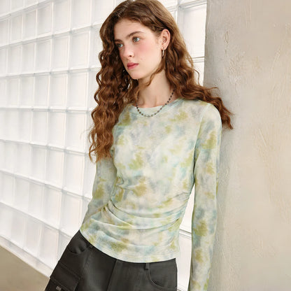 TOYOUTH Women's Sheer Second Skin Base Layer Top 2026 Fall Slim Fit Mongolian Print Nomadic Style