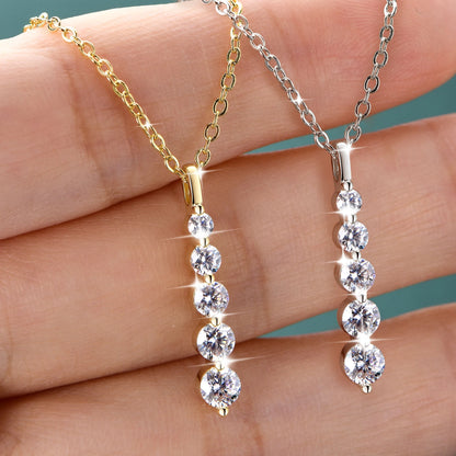 Rrjzz D Color Round Moissanite Pendant Necklace for Women 14K Gold Filled 5-Stone Lab Imitation Diamond Necklace GRA Certified