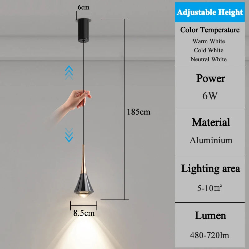 MARPOU Pendant Light 6W 3 Color Lights Adjustable Height LED Chandelier Modern Italian Design Simple Bedside Hanging Line Light