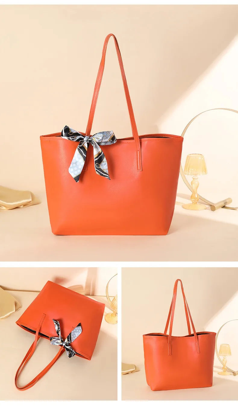 Luxury Handbag Women Bags Designer High Quality Pu Leather Solid Color Shoulder Bags for Women Large Capacity Shopping Tote Bag