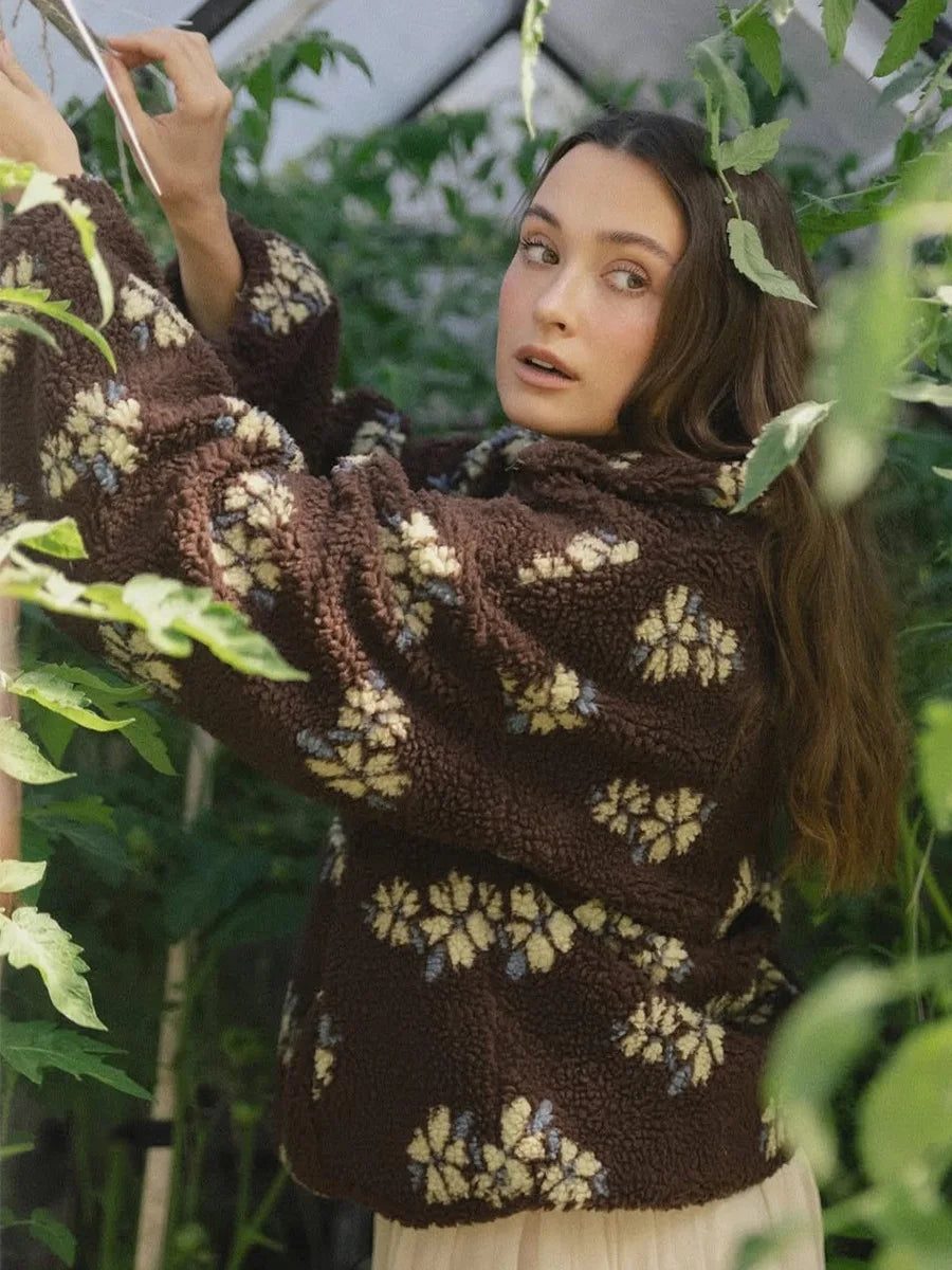 Shake Grain Velvet Flower Hoodie 2025 Autumn And Winter New Fashion Hoodie, Warm Furry Hoodie, Woolen Sweater For Women