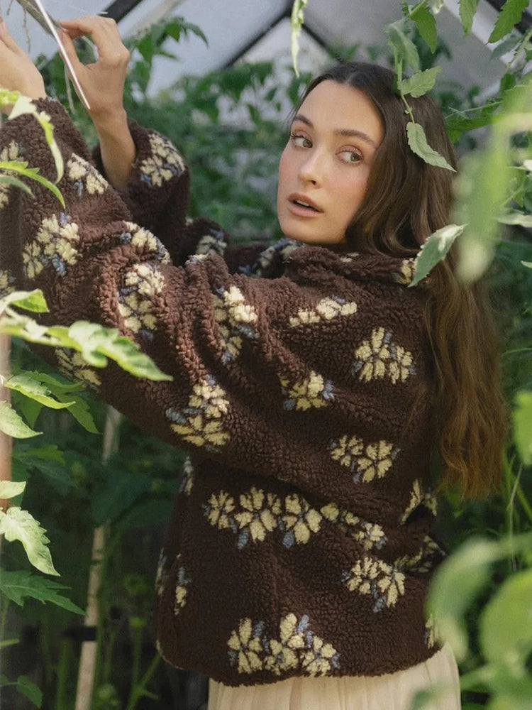 Shake Grain Velvet Flower Hoodie 2025 Autumn And Winter New Fashion Hoodie, Warm Furry Hoodie, Woolen Sweater For Women