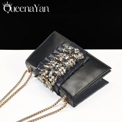 Queena Yan New Arrival Mature Elegant Silver Color Rhinestore Design Party Wedding Lady Shoes and Bag Set for Platform Design