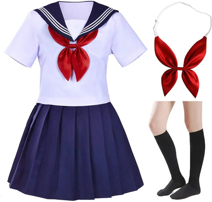 Classic Japanese School Girls Sailor Dress Shirts Uniform Anime Cosplay Costumes with Socks Set
