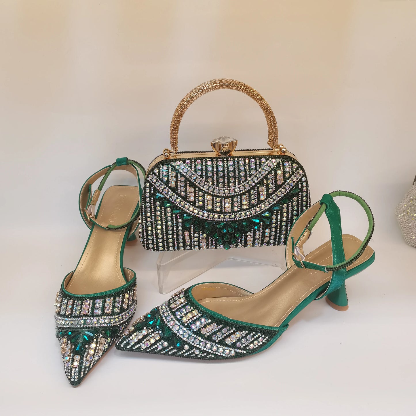 Ladies High Quality Women's Pumps And Bag Italian Fashion Design Green Colors Bag And Heels Shoes For Nigeria Wedding Party